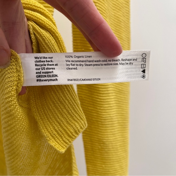 Eileen Fisher organic linen long sleeve sweater S yellow roll neck knit top - Picture 6 of 9